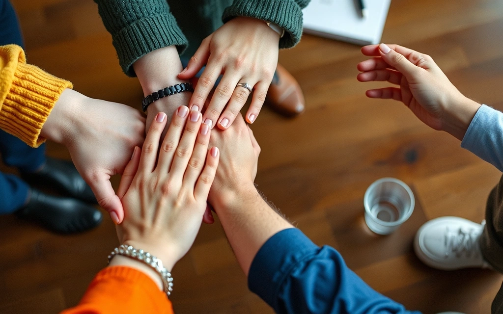 Mani che si uniscono a formare un cerchio, simboleggiando collaborazione e comunità