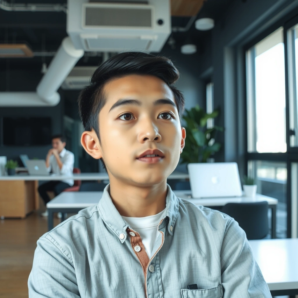 Ritratto di un giovane imprenditore con un'espressione pensierosa