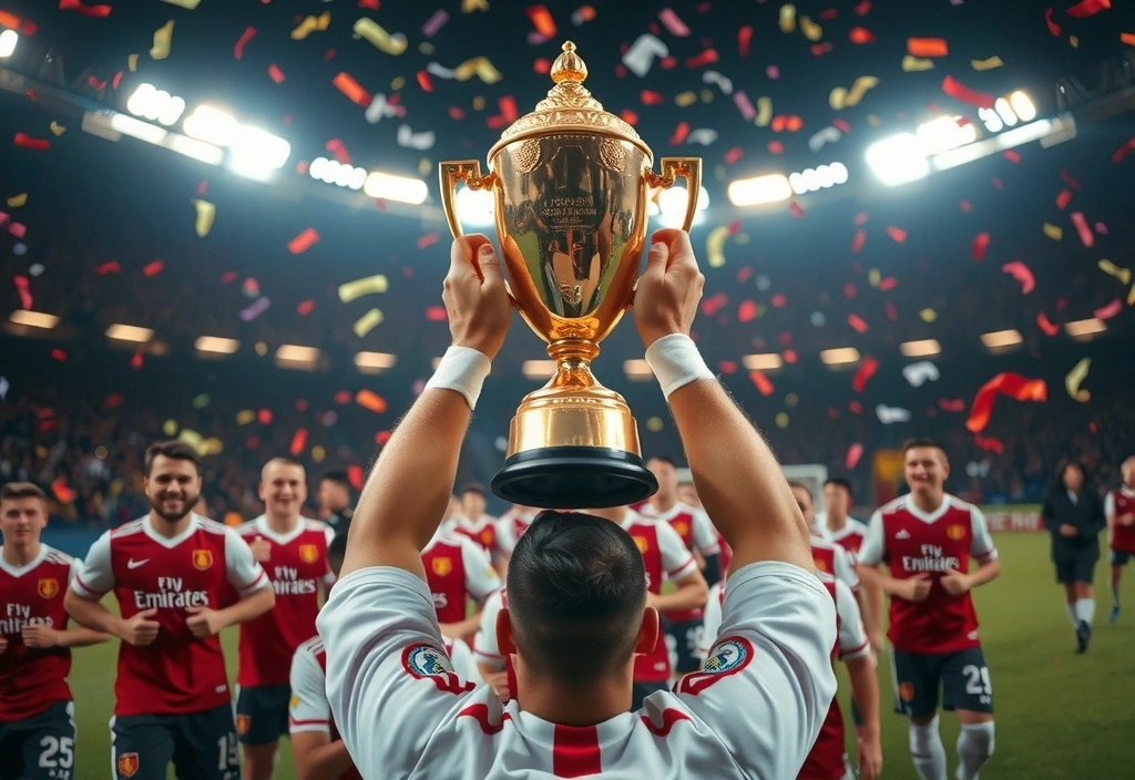 Coppa di calcio sollevata in trionfo