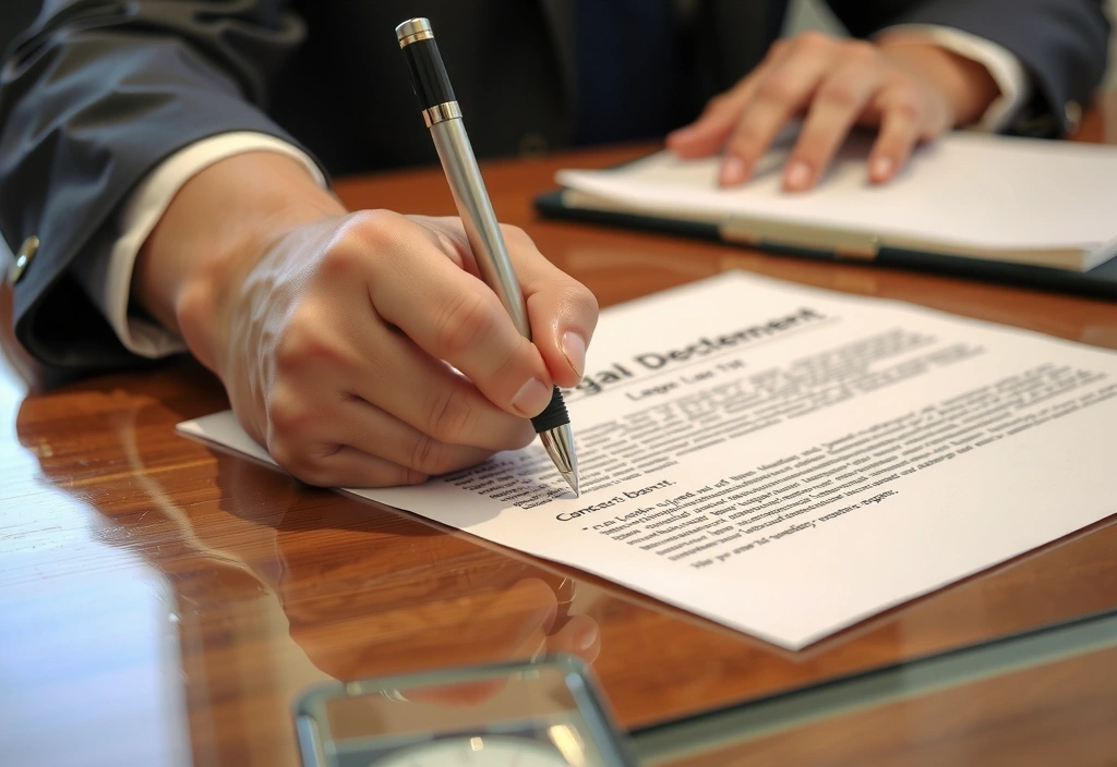 Mano che firma un documento legale